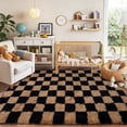 thumbnail image 4 of ZENELESS Fluffy Checkered Rug,5x7 Soft Fuzzy Shag Shaggy Carpet for Living Room Bedroom Kids Room, Dorm Home Decor,Black and Camel, 4 of 7