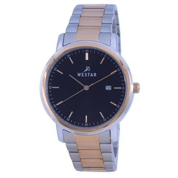 Westar 50243SPN603 Montre Décontractée pour Hommes en Acier Inoxydable à Quartz Bicolore avec Cadran Noir de 40 mm & Blanc
