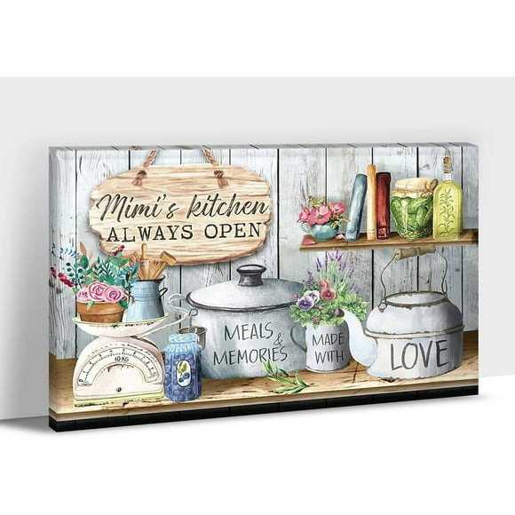 Kitchen Canvas Wall Art - Rustic Kitchen Pictures for Wall Decor, Farmhouse Kitchen Scene Pictures For Kitchen, Name Customized Kitchen Art Picture Framed Canvas Print For Dining Room 12x18