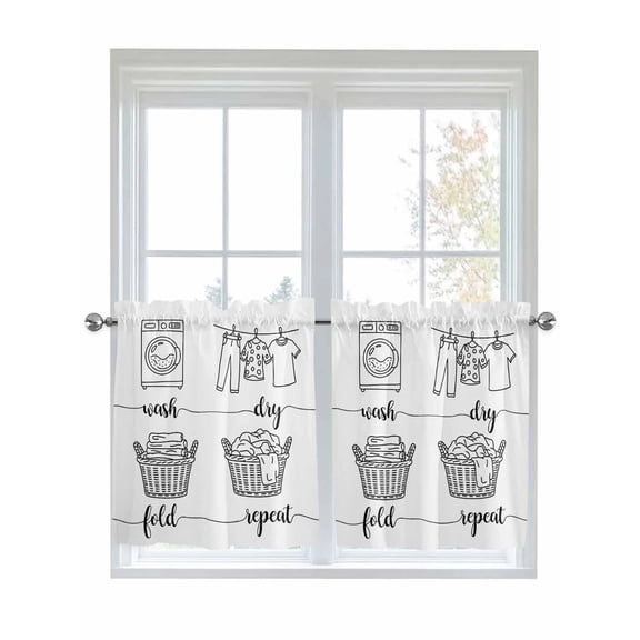 Half Window Curtain 36 Inches Long, Black White Window Treatment Curtain Drapes, Cartoon Farmhouse Retro Small Tier Curtains for Bathroom Over Sink, 27.5"x36", 2 Panels