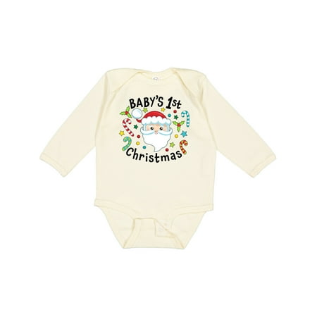 

Inktastic Baby s 1st Christmas Santa with Candy Canes Gift Baby Boy or Baby Girl Long Sleeve Bodysuit