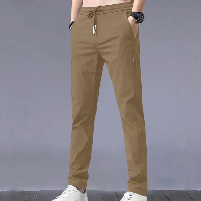 AherBiu Pants For Men Straight Leg Drawstring Elastic Waisted Plus Size Pants Fashion Casual Lightweight Loose Trousers