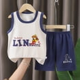 thumbnail image 2 of Ccpelsie Girls Boys Summer Clothes 2 Piece Cute Outfits Kids Print Short Sleeve Top Shorts Clothing Set Dark Blue,4-5 Years, 2 of 5