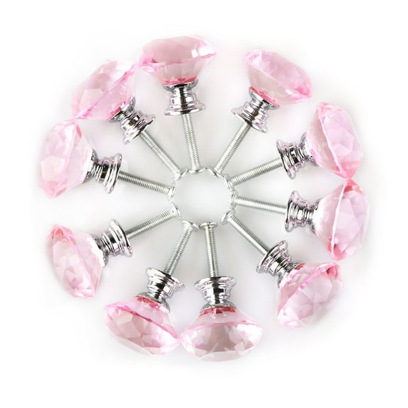 REGALWOVEN 30mm Crystal Glass Diamond Shape Drawer Knobs Cabinet Pull Handle New Pink 10Pcs