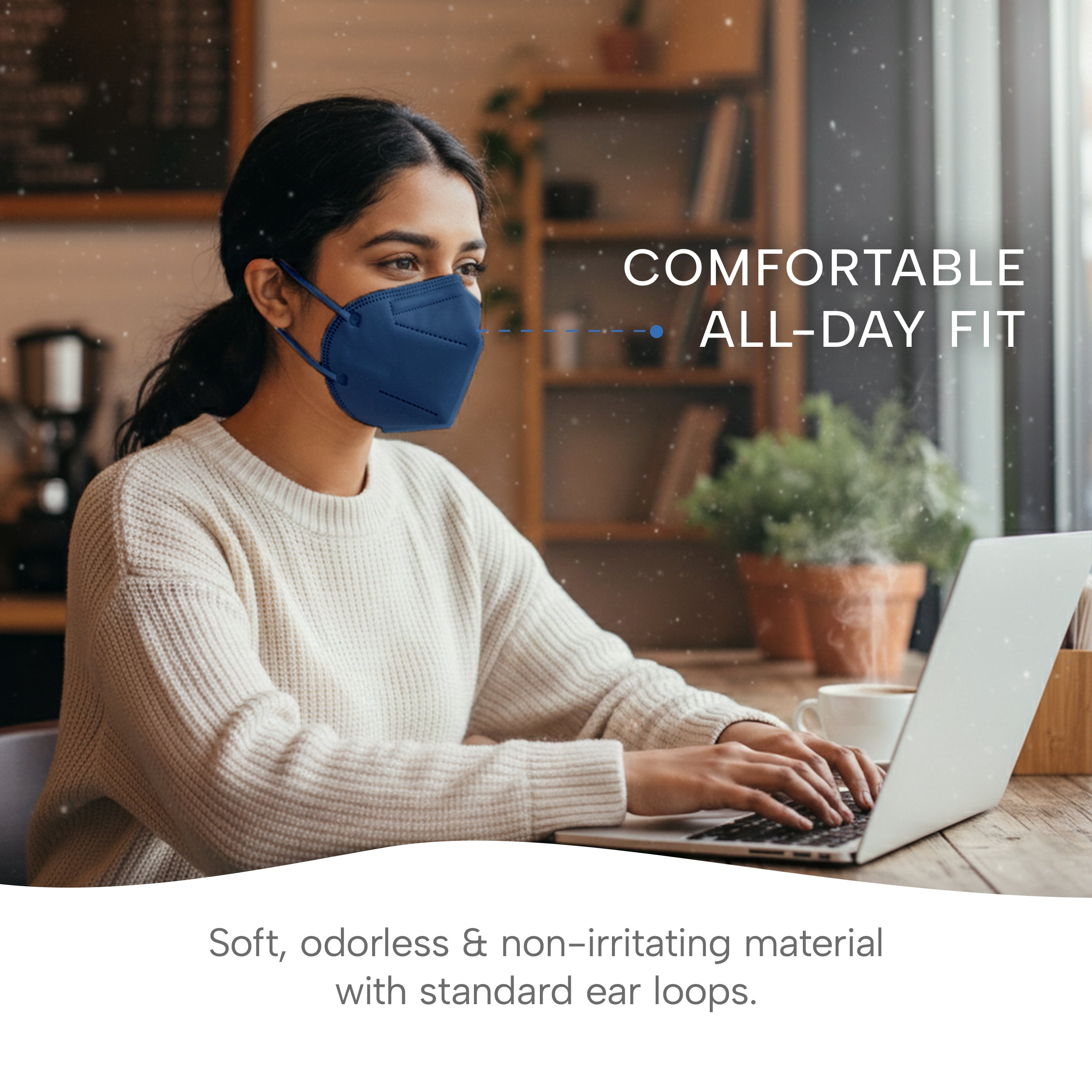 WellBefore Welcome Series KN95 Face Mask, Denim, Medium, Pack of 50