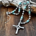 thumbnail image 4 of Turquoise Stone Cross Choker Turquoise Necklace,Coral Stone Crucifix Cross Boho Pendant, 4 of 6