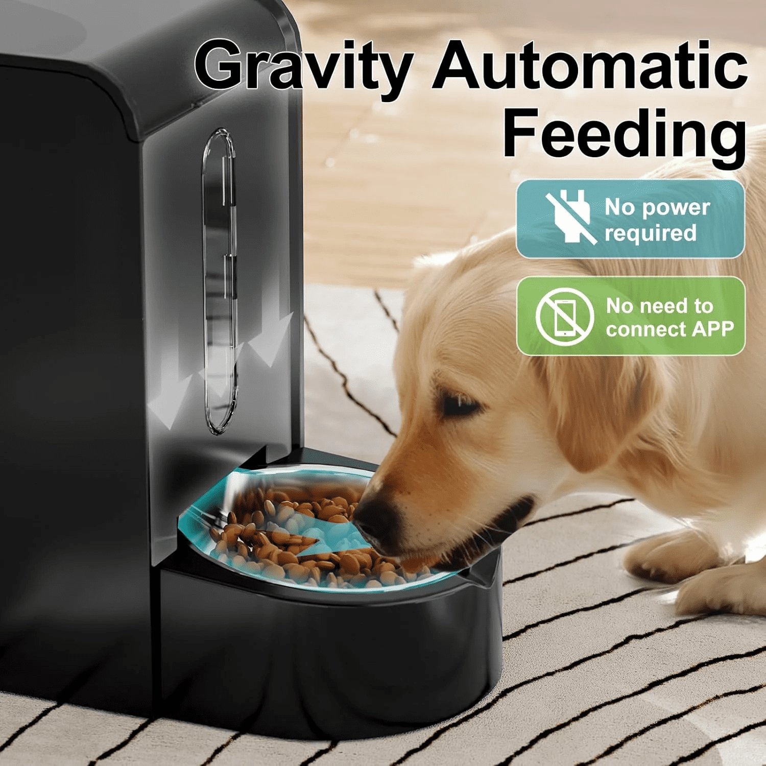 Nomipaw Cat Dog Feeder and Waterer - Automatic Gravity Feeding - Two-in-One - 0.8 Gallon Each Feeder - Black