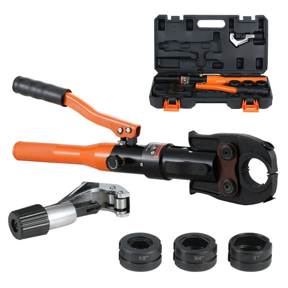 KFFKFF Copper Pipe Crimping Set, Hydraulic Crimp Tool with Quick Swap Jaws for 1/2", 3/4", 1" Sizes, 360° Swivel Head, Includes Pipe Cutter, Copper Pressing Kit