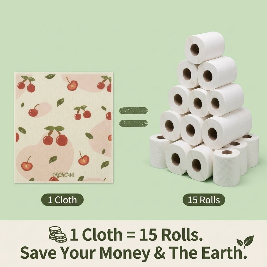 Reusable Paper Towels and Swedish Dishcloths for Kitchen, 16 Pack Cellulose Sponge Cloths with 8 Clips, Odor Free Dish Rags