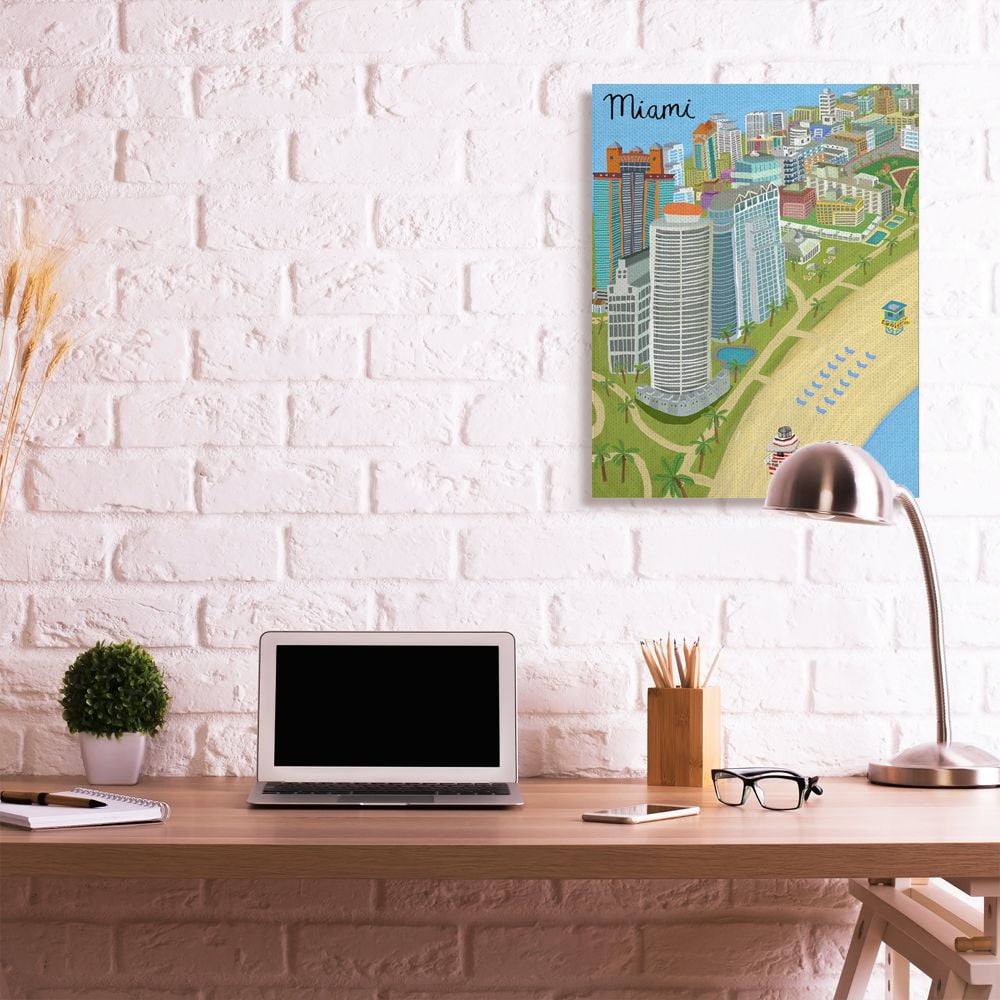 Stupell Industries Colorful Miami City Beach Landmarks Florida Architecture Canvas Wall Art Design by Carla Daly, 30" x 40"