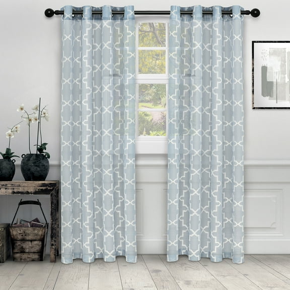 Embroidered Sheer Two Panel Curtains, 52" x 96", Light Blue by Blue Nile Mills