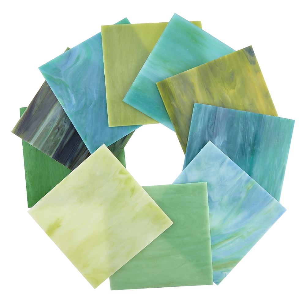 1Set Variety Glass Sheets Large Cathedral Glass Mosaic Tiles for Crafts Square Mixed Color 100~100.5x100~100.5x2.5~3mm 10 colors 1pc/color 10pcs/set