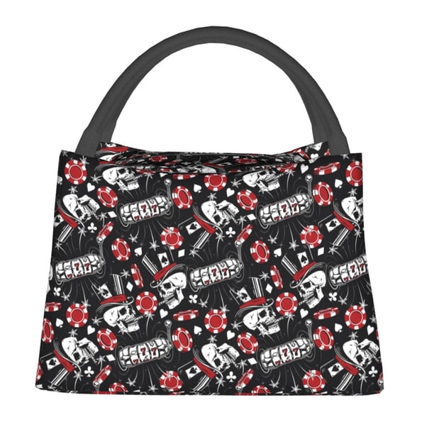 Fotbe Vintage Skull Casino Bolsa Térmica Portátil con Estampado, Bolsa de Entrega de Alimentos Aislada, Bolsa Reutilizable de Gran Capacidad para Comidas y Supermercado