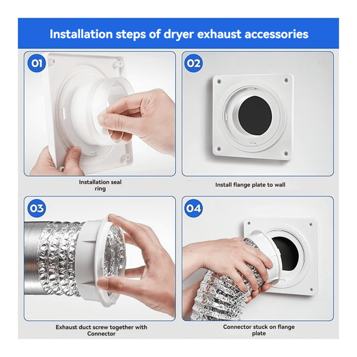 Dryer Vent Wall Plate with Hose(4 Inch 8 Feet),Twist Lock Connector Kit,4 Duct Flange B
