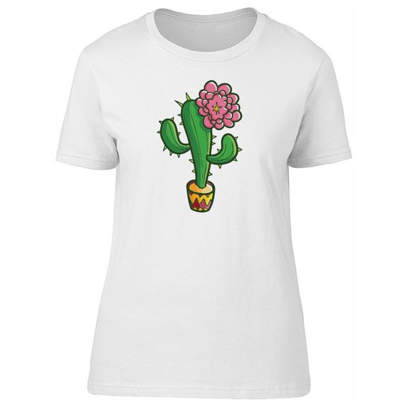 Cute Green Cactus Cartoon T-Shirt Women -Image by Shutterstock, Female x-Large