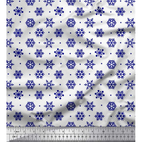 Soimoi Satin Silk Fabric Dot & Snow Flakes Floral Print Fabric by the Yard 42 Inch Wide
