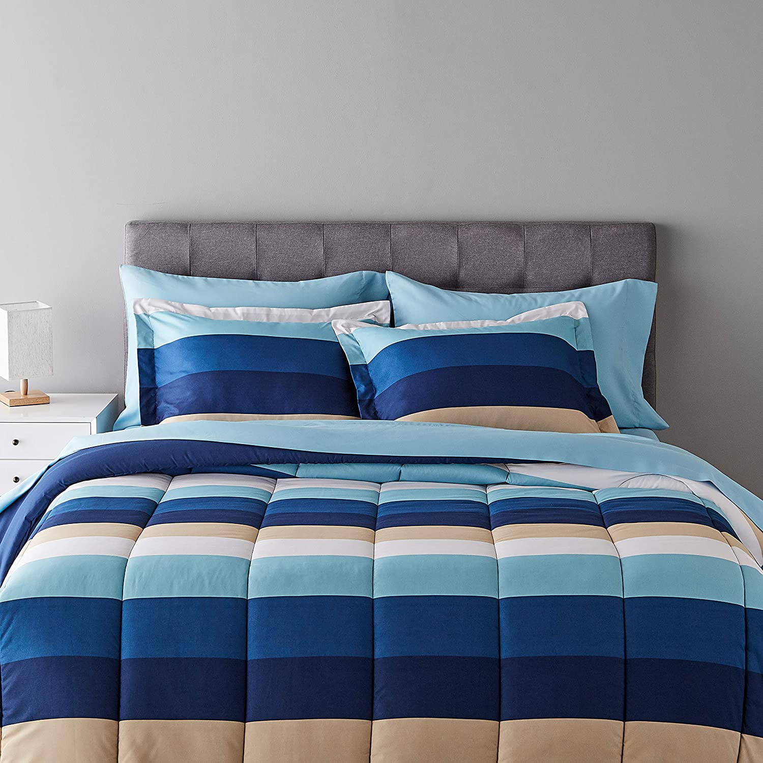 DCP 5-Piece Microfiber Comforter Set Bed in Bag,lightweight,Stripes Violet,KING 