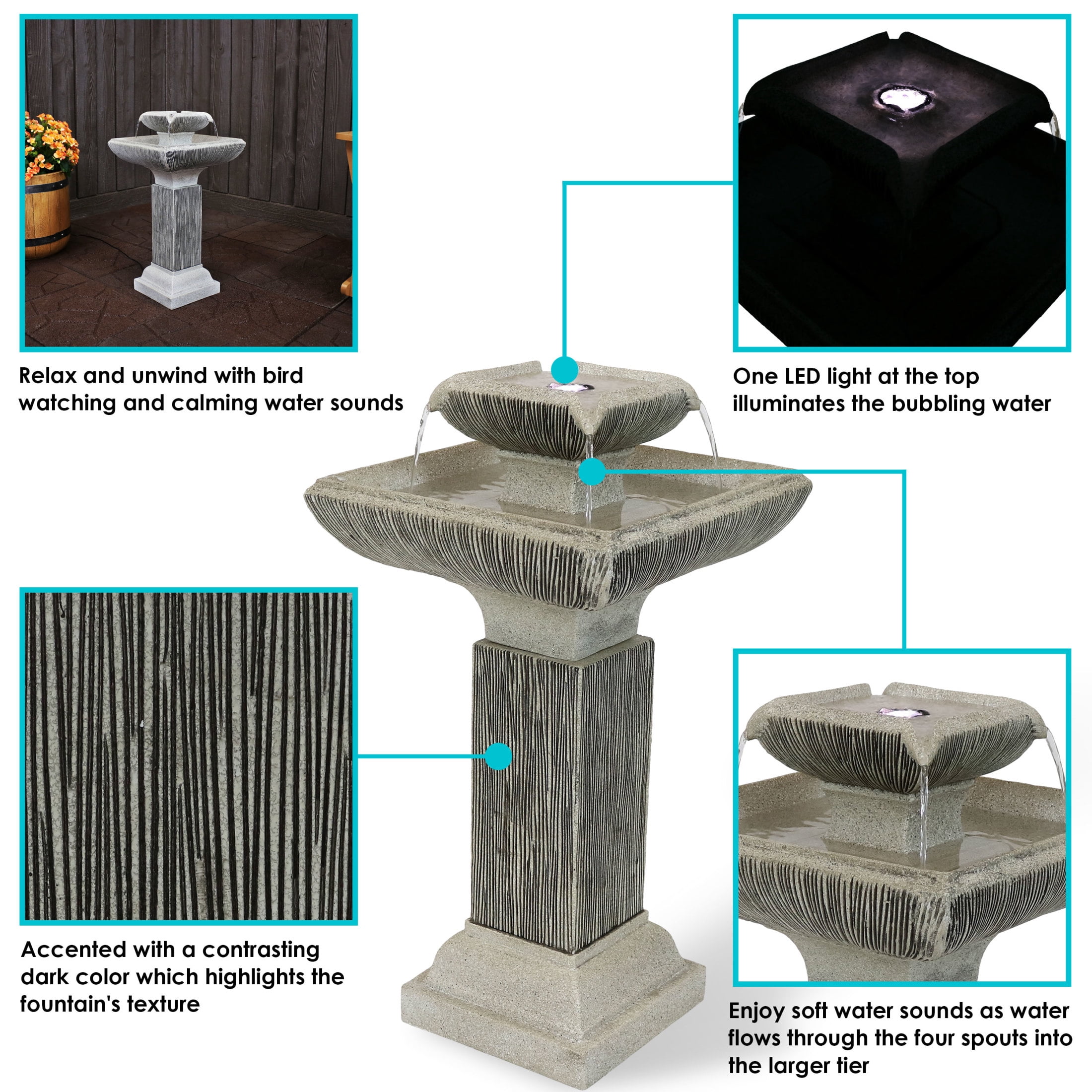 Sunnydaze Contemporary Gray Resin 2-Tier Outdoor Water Fountain
