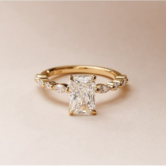 Mahablijewels Emerald Cut Cubic Zirconia Gift For Women's Wedding Ring 14K Yellow Gold Plated