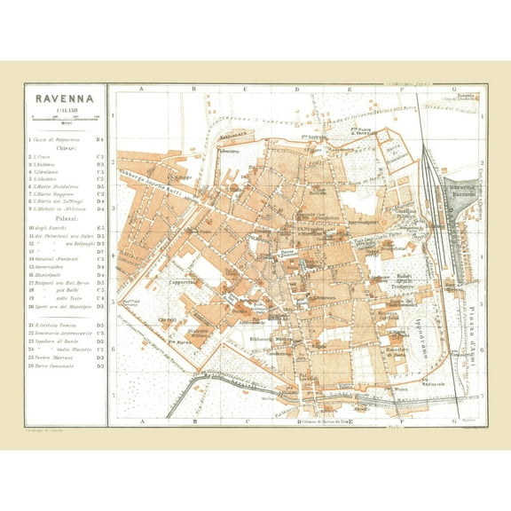 Historic Map - Ravenna Italy - Bertarelli 1914 - Vintage Wall Art