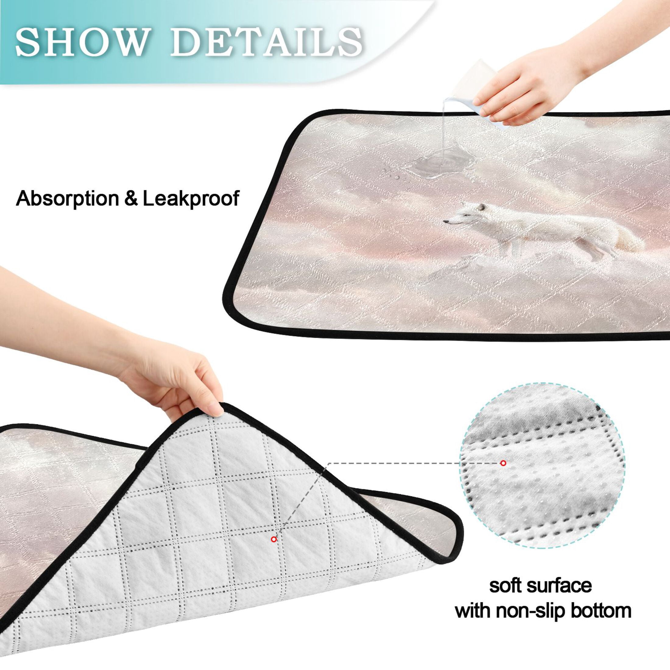 Washable Pet Pee Pads with Super Absorbent Reusable Training Pads for Dogs & Cats White Wolf on A Cloud