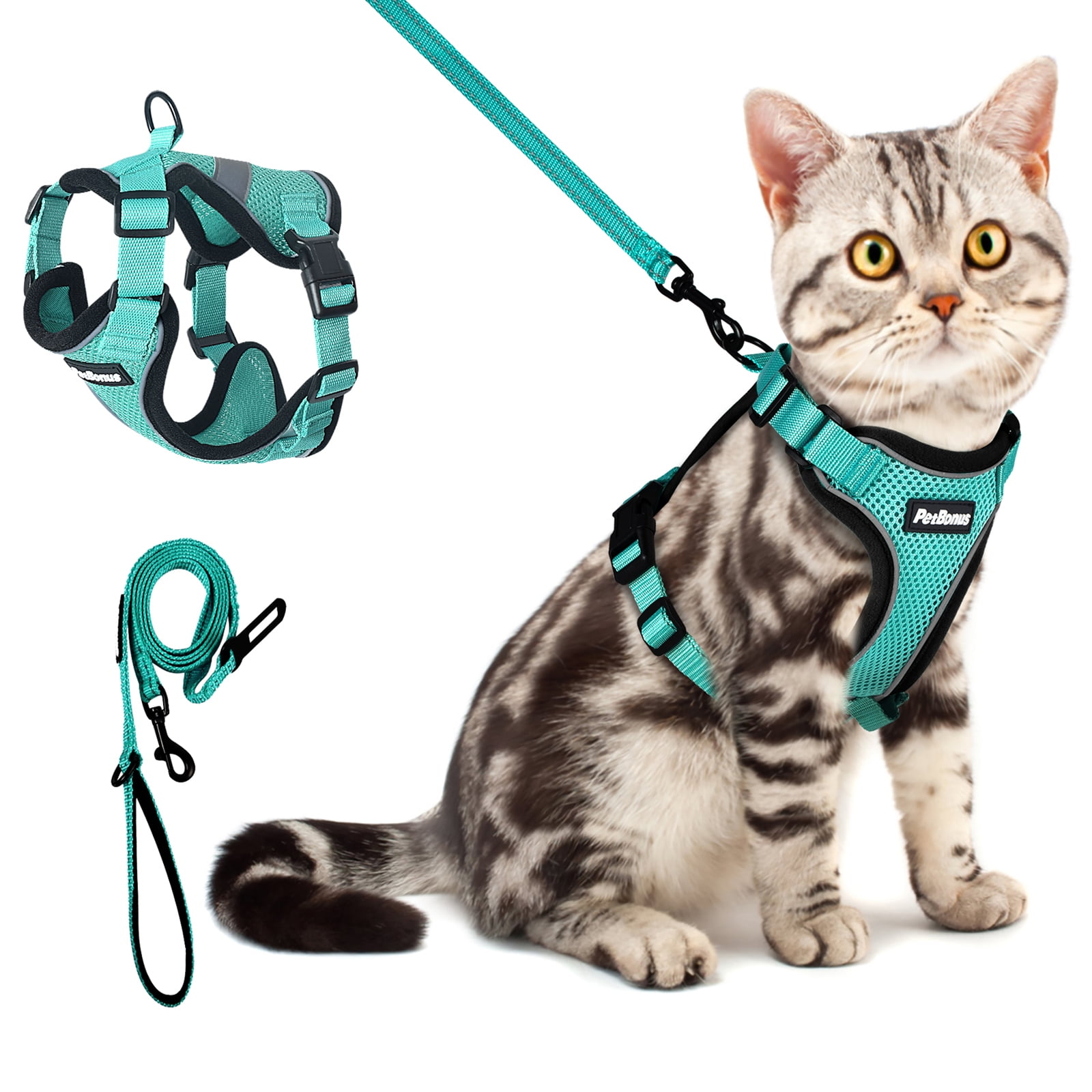 PetBonus 2 Pack Cat Leashes, Reflective Walking Nylon Leash, Escape Proof  Clip and Cat Seat Belt, Pet Leash with 360 Degree Swivel Clip for Kittens,  Puppies, Rabbits, Small Animals Black, Black