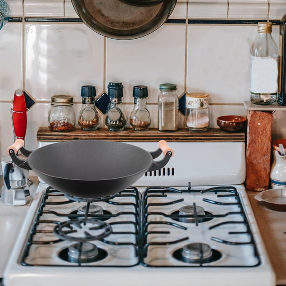 WEAVILUX Cast Iron Wok Black 18.3x14.6x4.5in Non-Stick Stir Fry Pan for Kitchen Cooking