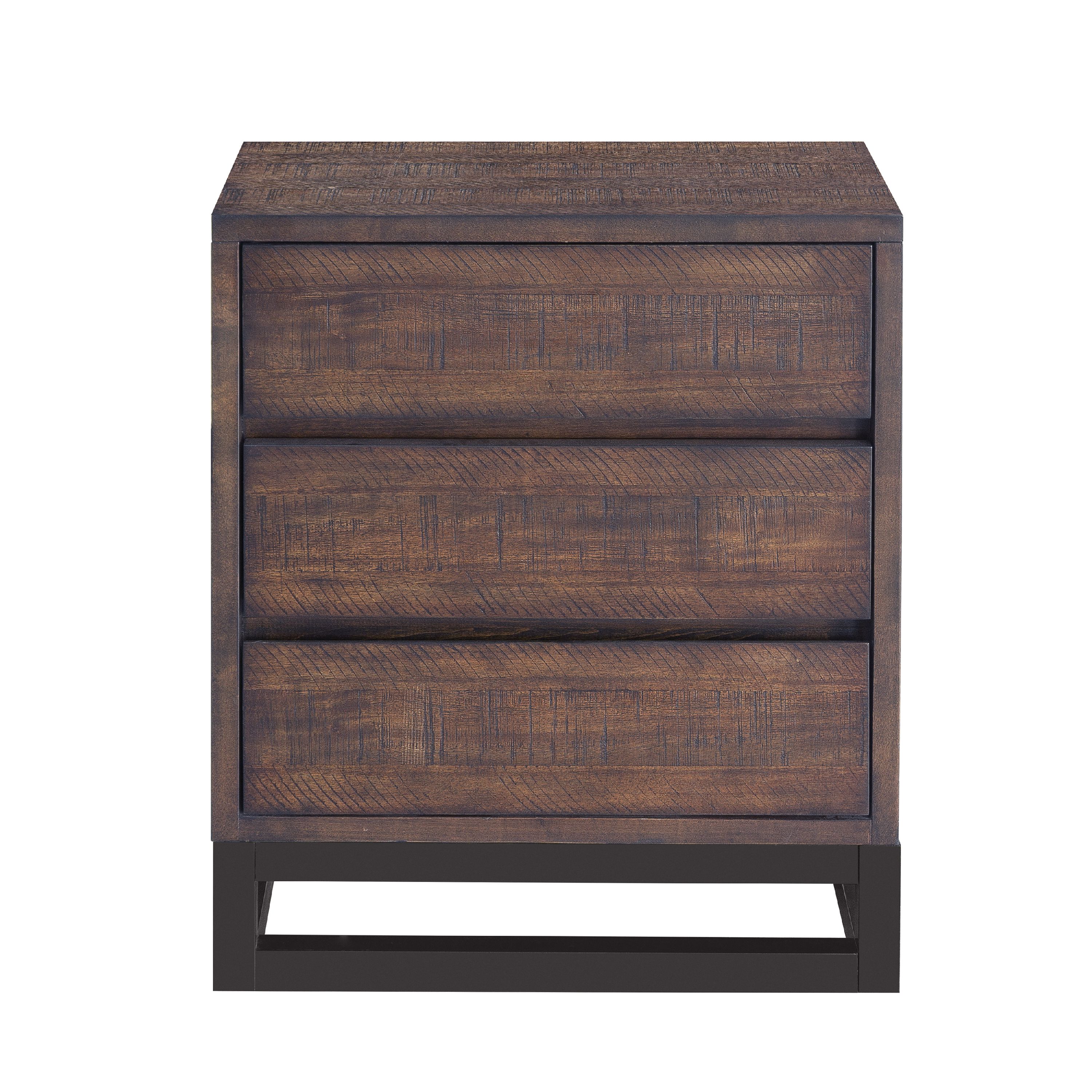 Home Meridian Modern Three Drawer Industrial Nightstand