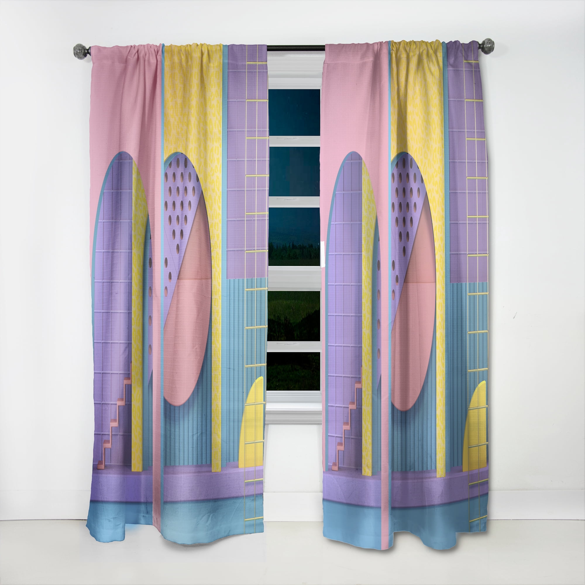 Designart 'Abstract Retro Geometric Architecture Pattern' Mid-Century Modern Curtain Panel