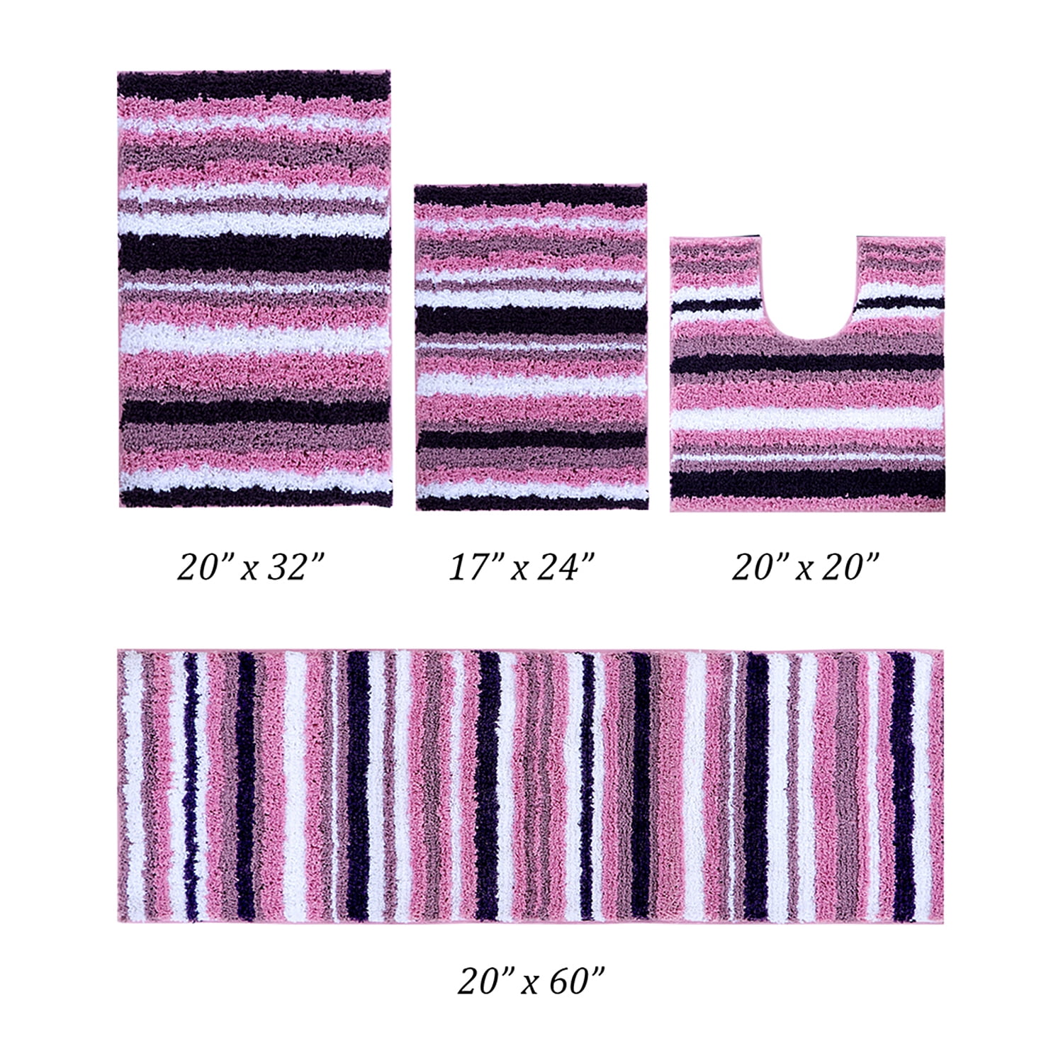 Better Trends 4 Piece Bathroom Rug Set 100% Polyester Soft Water Absorbent Non Slip Bath Mat Machine Washable Rug Griffie Collection - Purple