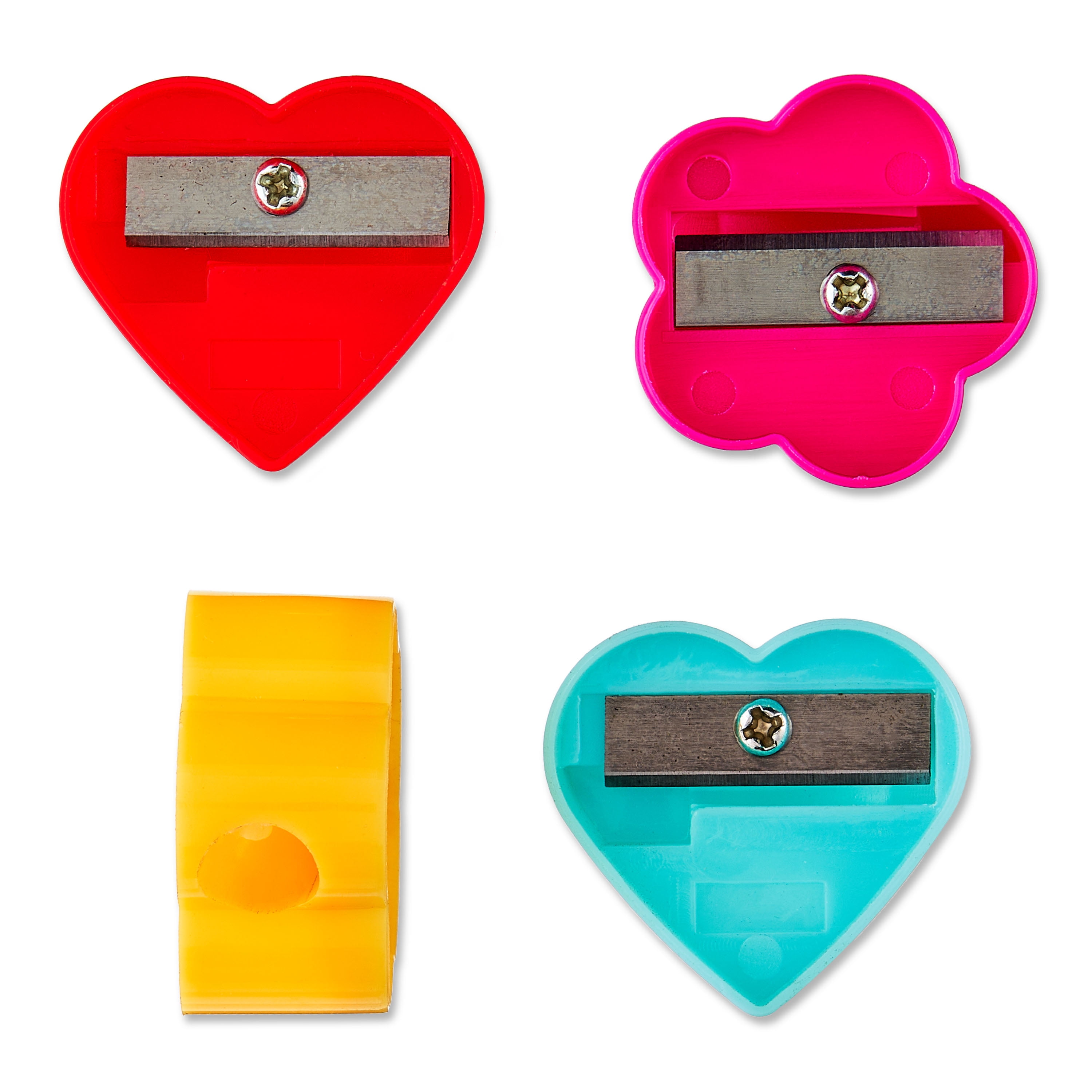 WAY TO CELEBRATE! Way To Celebrate 12 Pencil Sharpener, Party Favors, 12 Counts, Flower and Heart shape, Plastic. Red, Pink, Yellow and Teal Color.