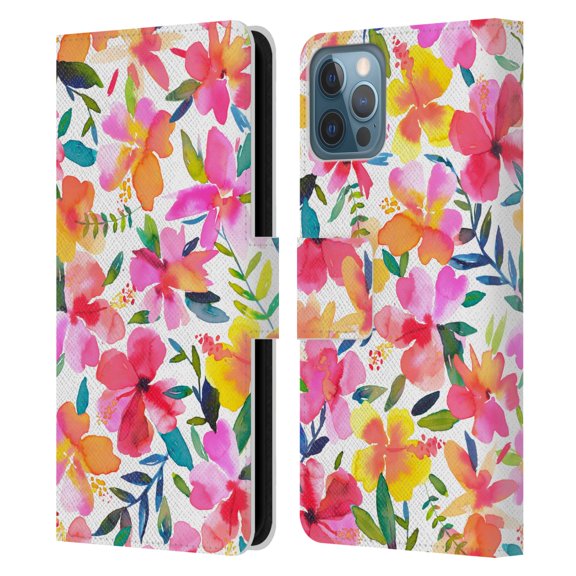 Head Case Designs Officially Licensed Ninola Floral Hibiscus Leather Book Wallet Case Cover Compatible with Apple iPhone 12 / iPhone 12 Pro