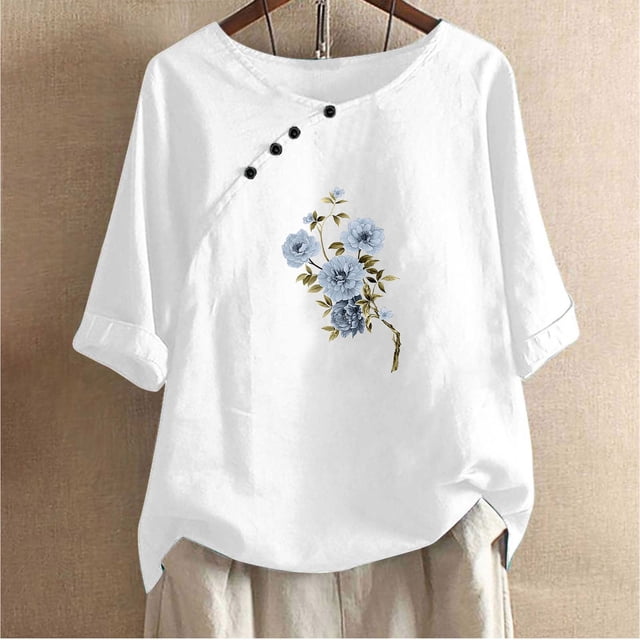 Fiudx Ropa de Mujer Camiseta Estampada a La Moda para Mujer, Blusa de Manga Corta, Tops Informales con Cuello Redondo