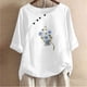 thumbnail image 2 of Blusas de Manga Corta para las Mujeres Impreso Cuello Redondo Camiseta, Top de Algodón de Imitación Casual para el Hogar Y Diario, 2 of 4