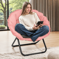 thumbnail image 2 of Grezone 2 Pieces Round Foldable Saucer Chair, Moon Chair with Metal Frame for Bedroom, 2 of 9