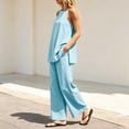 thumbnail image 6 of Zynoxe Two Piece Sets for Women Trendy Halter Neck Backless Camisole Top Wide Leg Pants Suit Comfy Breathable Cotton Linen Lounge Set Summer Versatile Solid Color Vacation Outfits XL, 6 of 8