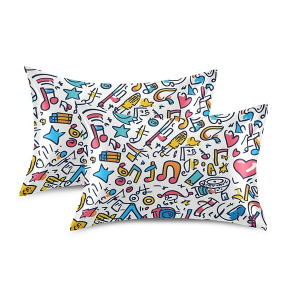 Yayeee Pillowcase Standard Size Set of 2 Satin Wrinkle Resistant Pillow Case, Doodle Pattern
