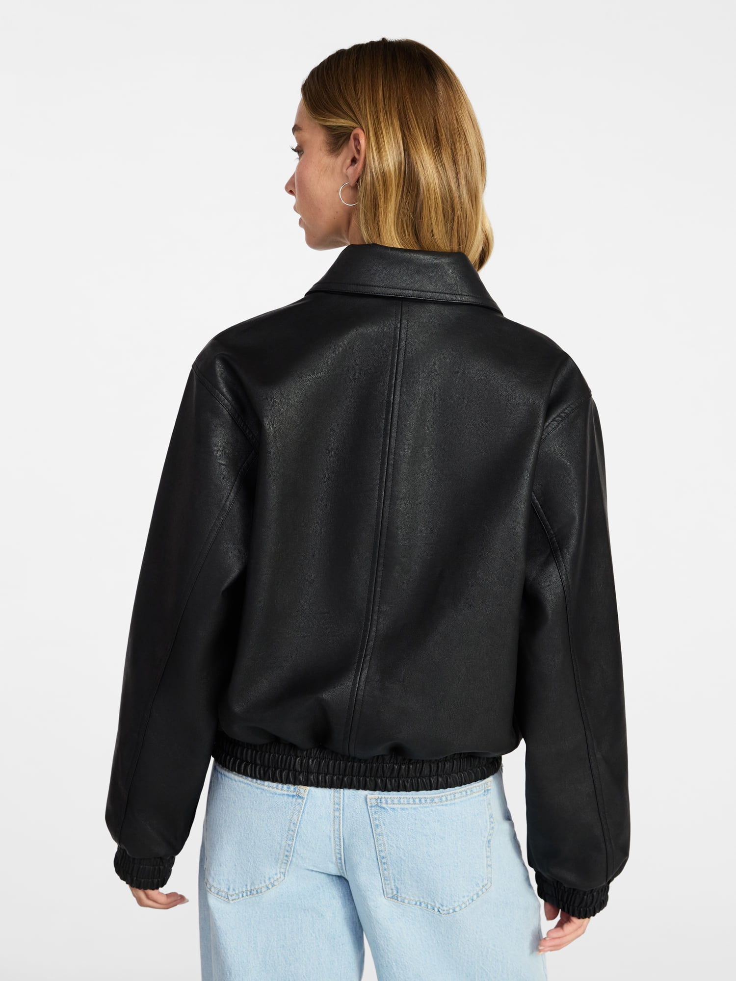 No Boundaries Relaxed Fit Faux Leather Jacket, Women's XXS-XXL