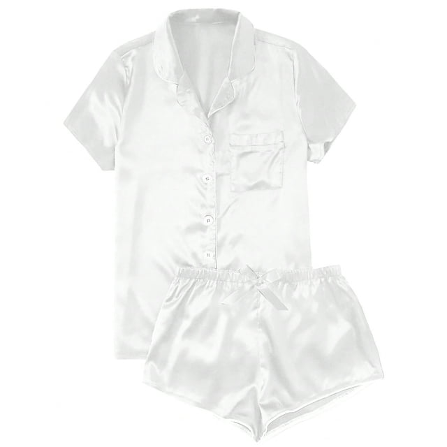 Mefallenssiah Women'S Satin Casual Home Button Pajama Set
