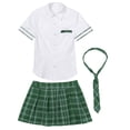 thumbnail image 4 of TiaoBug Uniforme d'Écolière pour Femmes Chemise à Manches Courtes avec Jupe Plissée Mini Nœud Papillon Robe d'Uniforme Marin Vert 4TG, 4 of 7