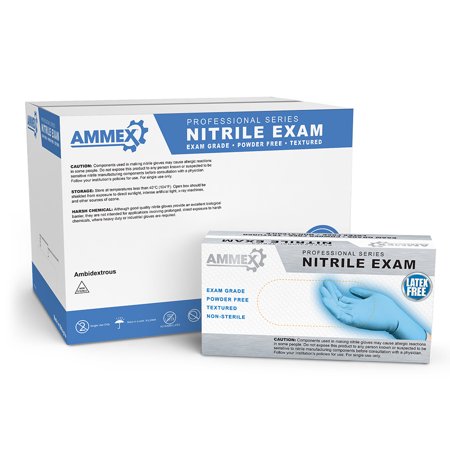Ammex APFN Blue Nitrile Glove, Medical Exam, Latex Free, Disposable, Powder Free, Large (Case of 1000)