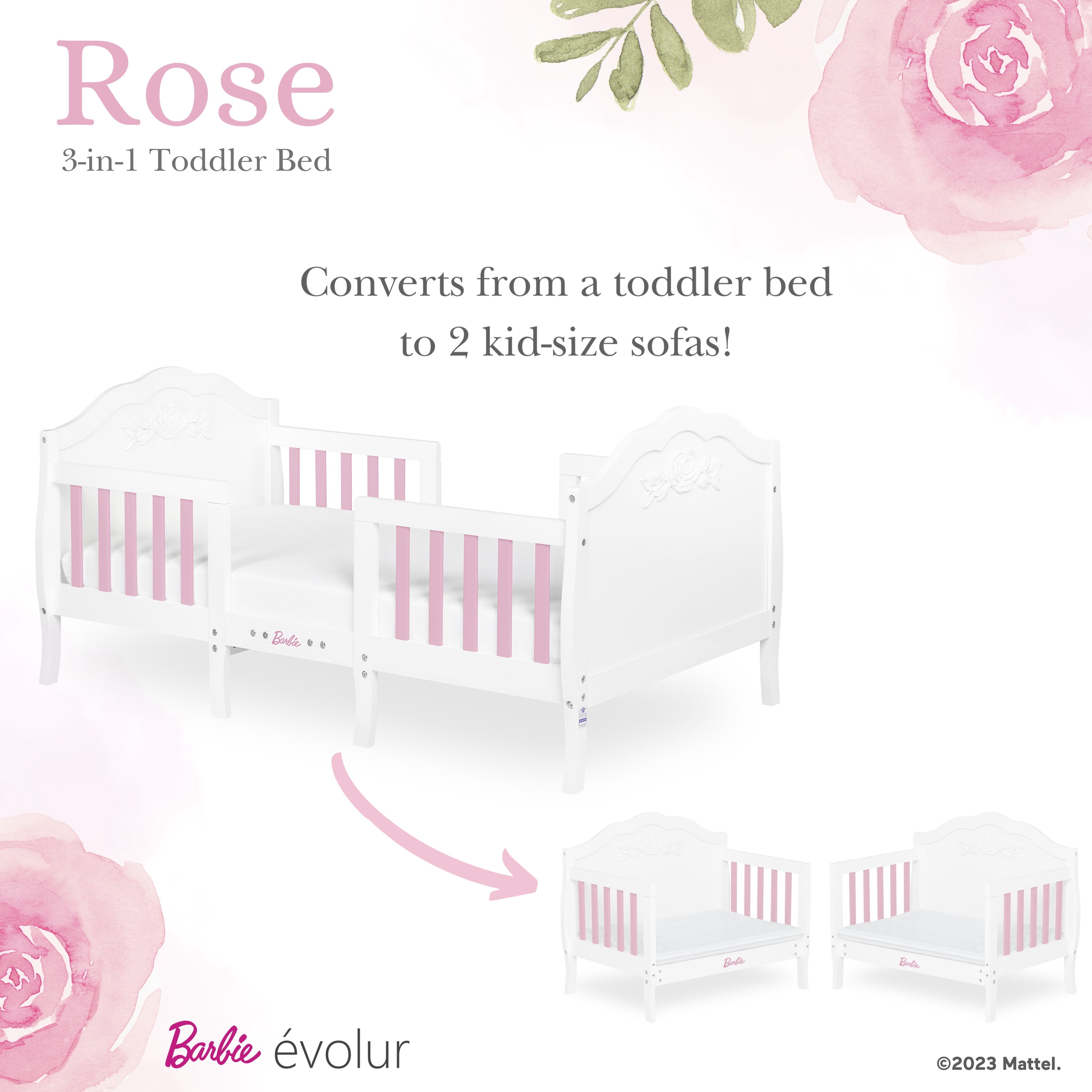 Evolur Rose Toddler Bed in White and Pink