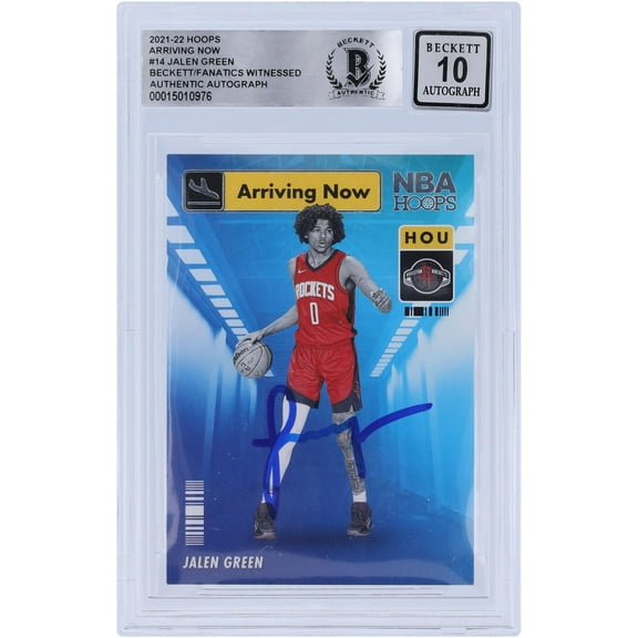 Jalen Green Houston Rockets Autographed 2021-22 Panini NBA Hoops Arriving Now #14 Beckett Fanatics Witnessed Authenticated 10 Rookie Card - Fanatics Authentic Certified