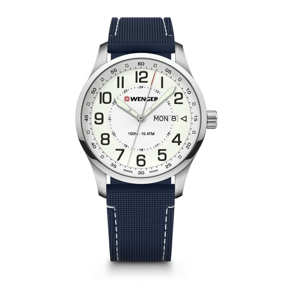 Wenger Attitude Water Resistant Watch with White Dial and Blue Silicone Strap