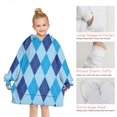 thumbnail image 6 of Light Blue and Dark Blue Argyle Pattern Blanket Hoodies for Kids 6-13YR Oversize Wearable Blanket Hoodies for Boys Girls Teens, 6 of 7