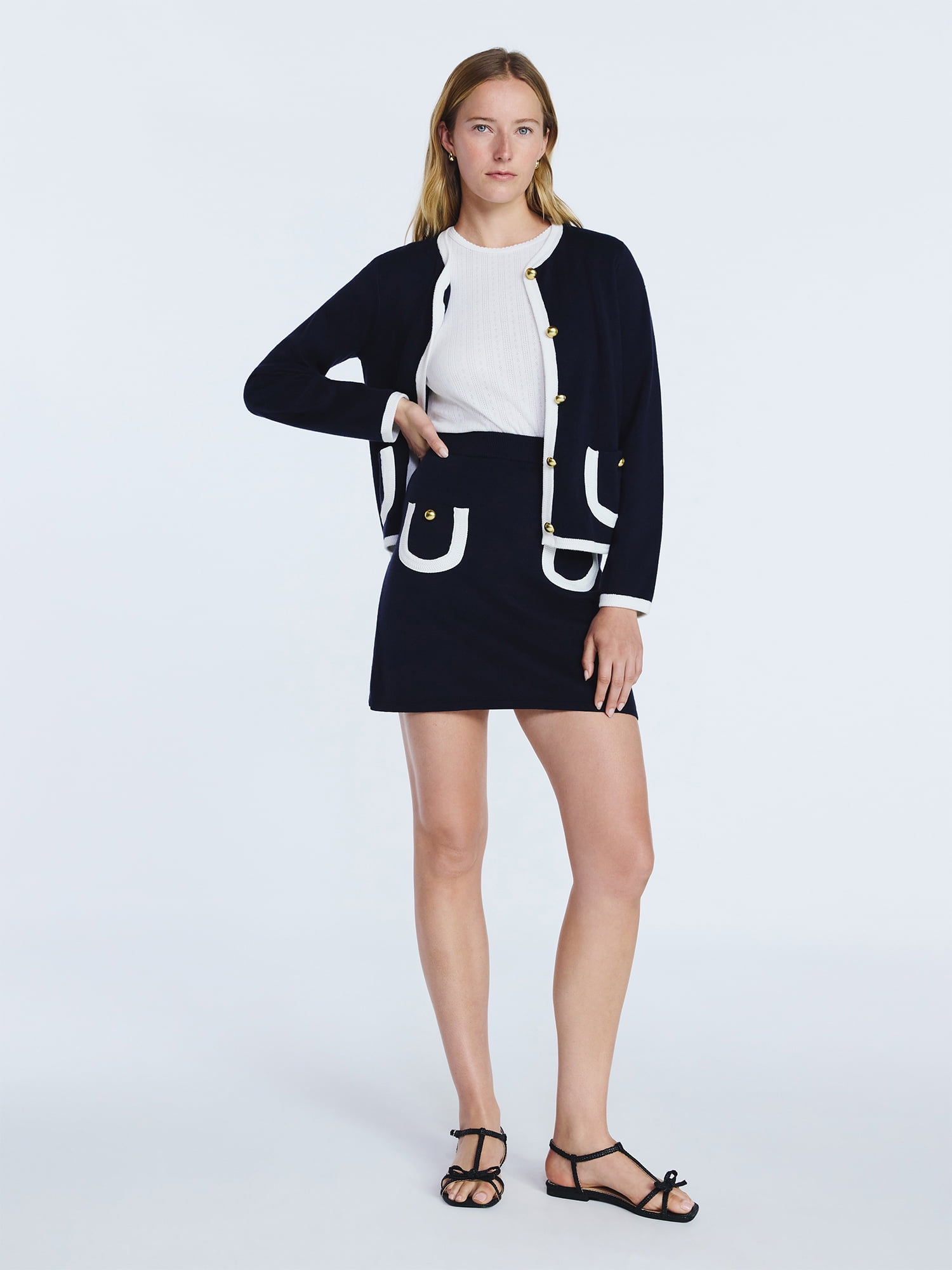 Free Assembly Women's Tipped Patch Pocket Cardigan Sweater, Lightweight, Sizes XS-XXL