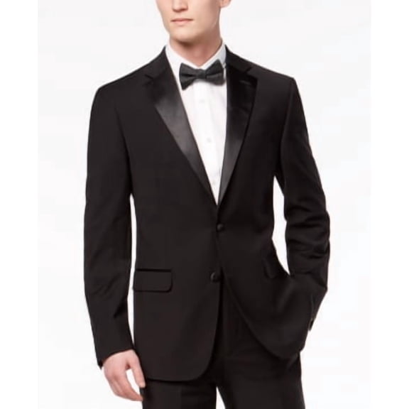 Calvin Klein Mens Slim fit Tuxedo Suit Jacket Blazer 36 S Black Solid Stretch
