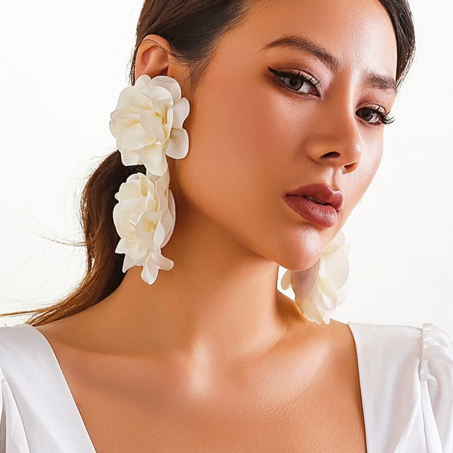 Joyería personalizada con cadena larga de diamantes y clip de oreja de flor para mujer, moda de color con borlas y gancho de oreja de flor, diseño único, buen material