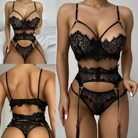 

Fengqque Women Sexy Lace Underwear Pajamas Embroidered Ladies Intimates Set