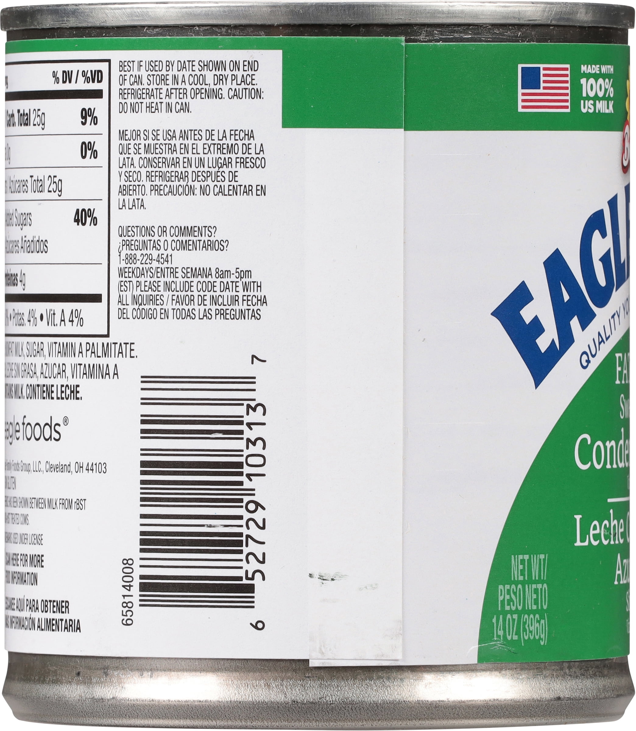 (8 pack) Eagle Brand Fat Free Sweetened Condensed Milk, 100% US Milk, Gluten Free, 14 oz Can